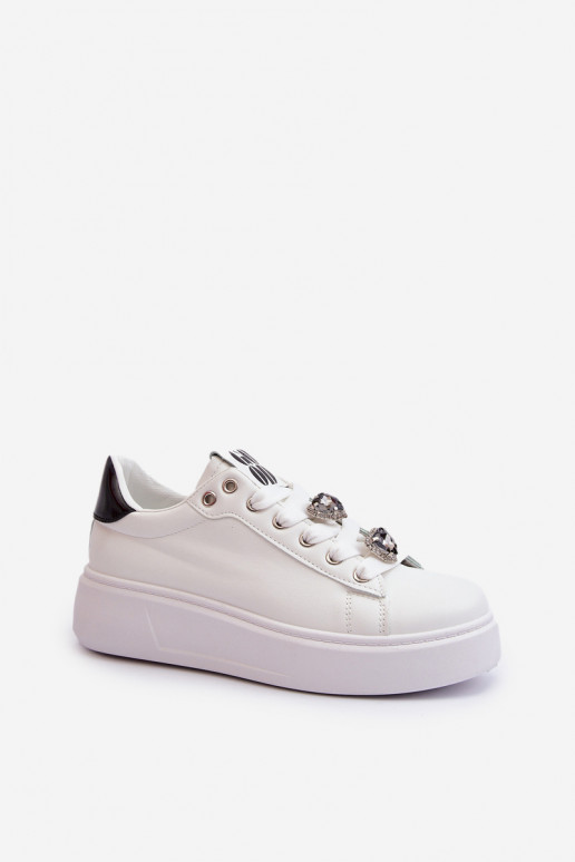 Zapatillas de mujer con plataforma con corazones, blanco azamia