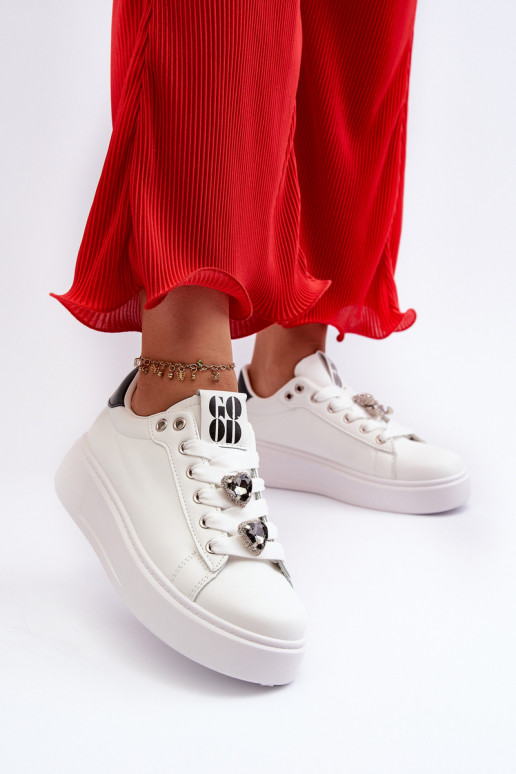 Zapatillas de mujer con plataforma con corazones, blanco azamia