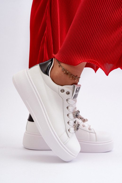 Zapatillas de mujer con plataforma con corazones, blanco azamia