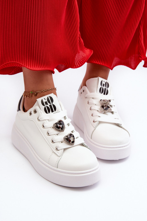 Zapatillas de mujer con plataforma con corazones, blanco azamia