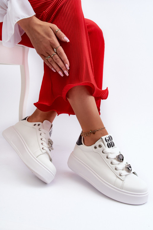 Zapatillas de mujer con plataforma con corazones, blanco azamia