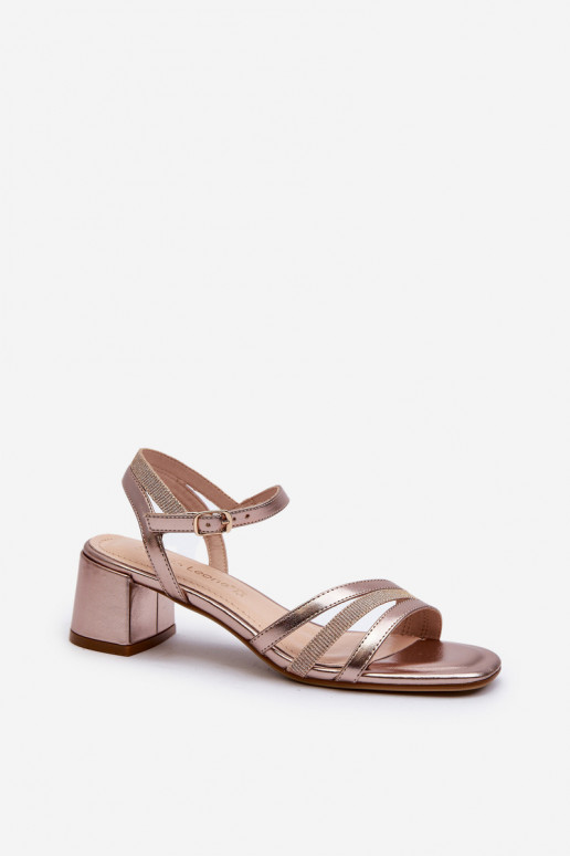 Sandalias de mujer con tacón bajo fabricadas en ecopiel Sergio Leone SK046 color oro rosa