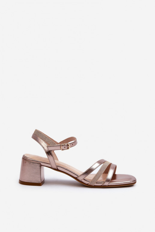 Sandalias de mujer con tacón bajo fabricadas en ecopiel Sergio Leone SK046 color oro rosa