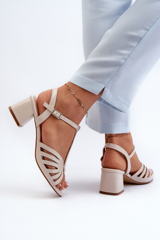 con efecto lacado Elegantes sandalias de tacón Sergio Leone SK880 beige con efecto lacado Elegantes sandalias de tacón Sergio Leone SK880 beige