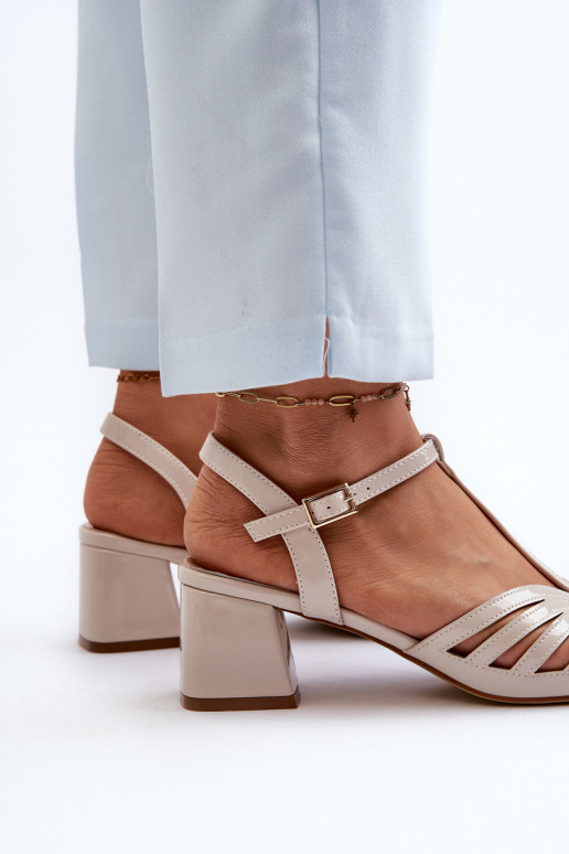 con efecto lacado Elegantes sandalias de tacón Sergio Leone SK880 beige con efecto lacado Elegantes sandalias de tacón Sergio Leone SK880 beige