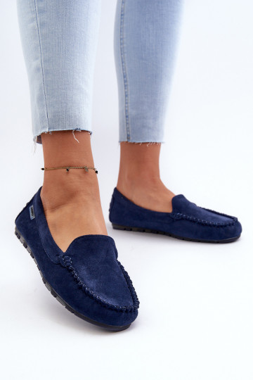 Mocasinés de ante sintético para mujeres, azul oscuro Amrutia
