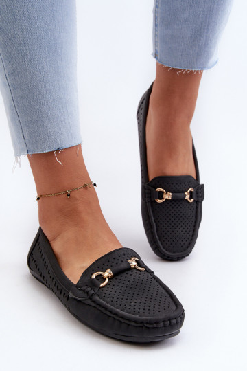Mocasines de mujer calados con adornos en negro Kaydance
