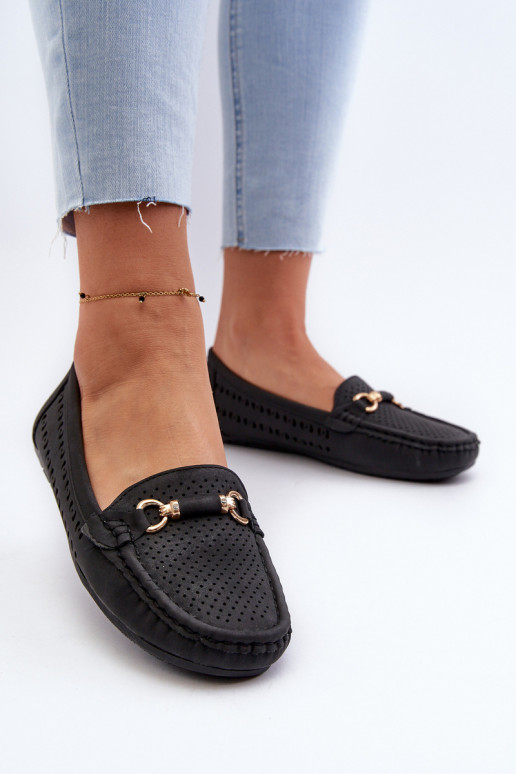 Mocasines de mujer calados con adornos en negro Kaydance