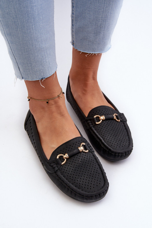 Mocasines de mujer calados con adornos en negro Kaydance