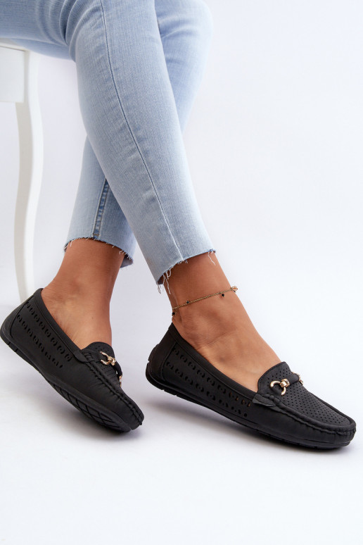 Mocasines de mujer calados con adornos en negro Kaydance