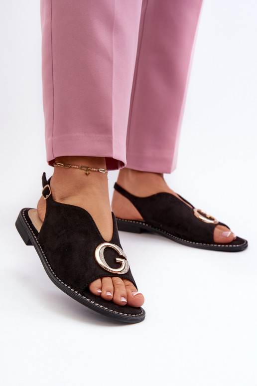 Sandalias de mujer de estilo elegante con adornos confeccionadas en ante ecológico S.Barski KV27-058 color negro