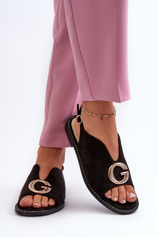 Sandalias de mujer de estilo elegante con adornos confeccionadas en ante ecológico S.Barski KV27-058 color negro