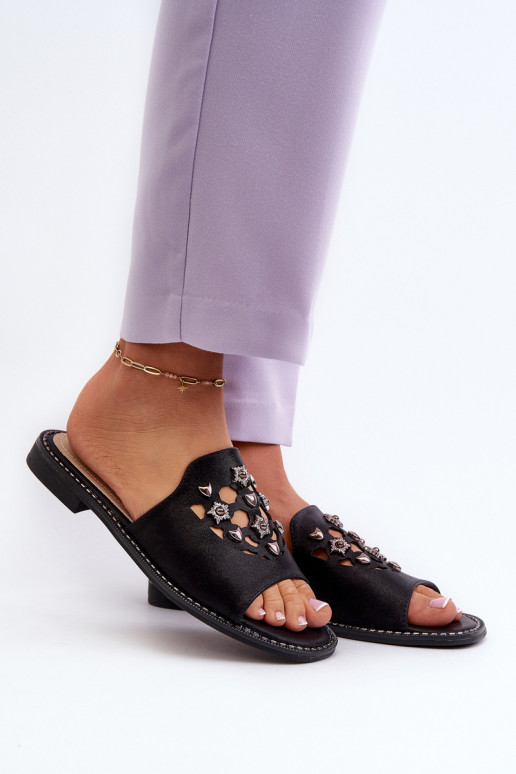 con brillos Sandalias de mujer con bonitos detalles S.Barski KV27-063 color negro