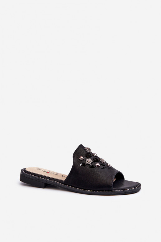 con brillos Sandalias de mujer con bonitos detalles S.Barski KV27-063 color negro con brillos Sandalias de mujer con bonitos detalles S.Barski KV27-063 color negro