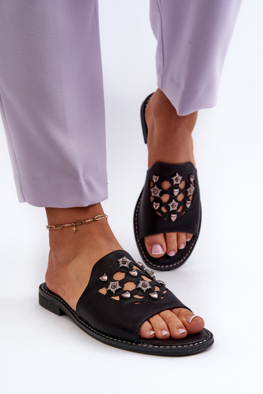 con brillos Sandalias de mujer con bonitos detalles S.Barski KV27-063 color negro
