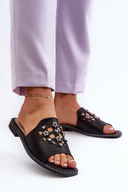 con brillos Sandalias de mujer con bonitos detalles S.Barski KV27-063 color negro
