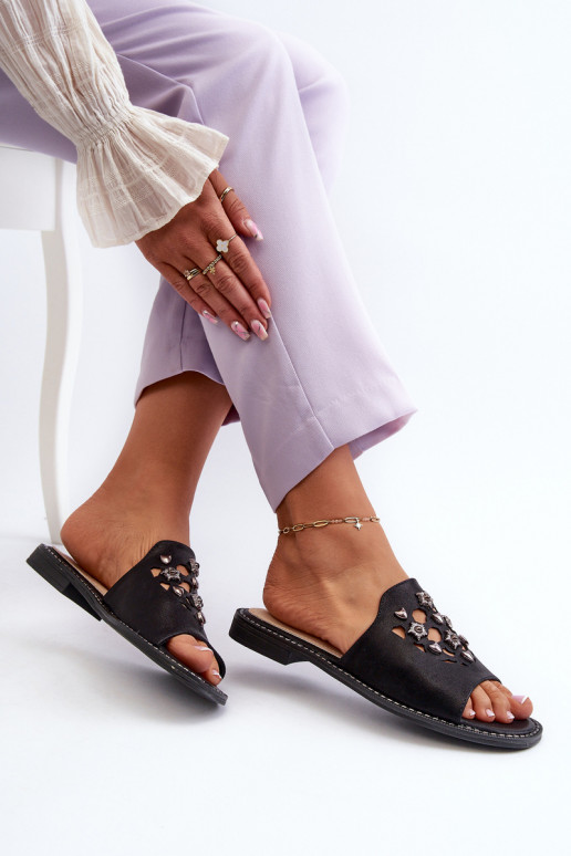 con brillos Sandalias de mujer con bonitos detalles S.Barski KV27-063 color negro con brillos Sandalias de mujer con bonitos detalles S.Barski KV27-063 color negro