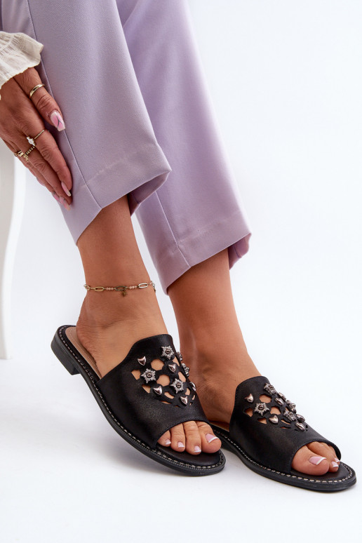 con brillos Sandalias de mujer con bonitos detalles S.Barski KV27-063 color negro
