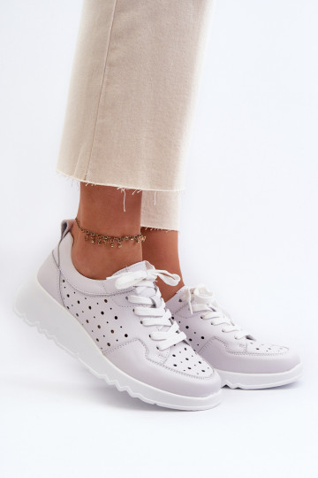 con elementos calados Sneakers modelo zapatos piel natural color gris S.Barski LR482