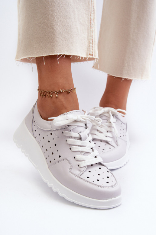 con elementos calados Sneakers modelo zapatos piel natural color gris S.Barski LR482