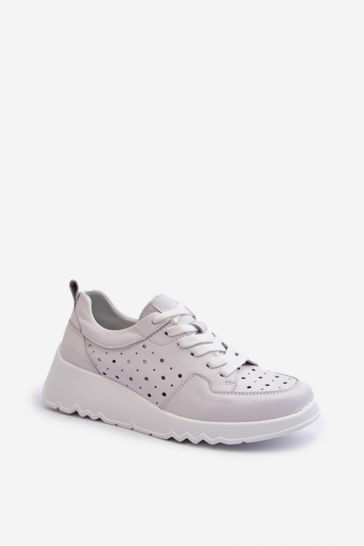 con elementos calados Sneakers modelo zapatos piel natural color gris S.Barski LR482