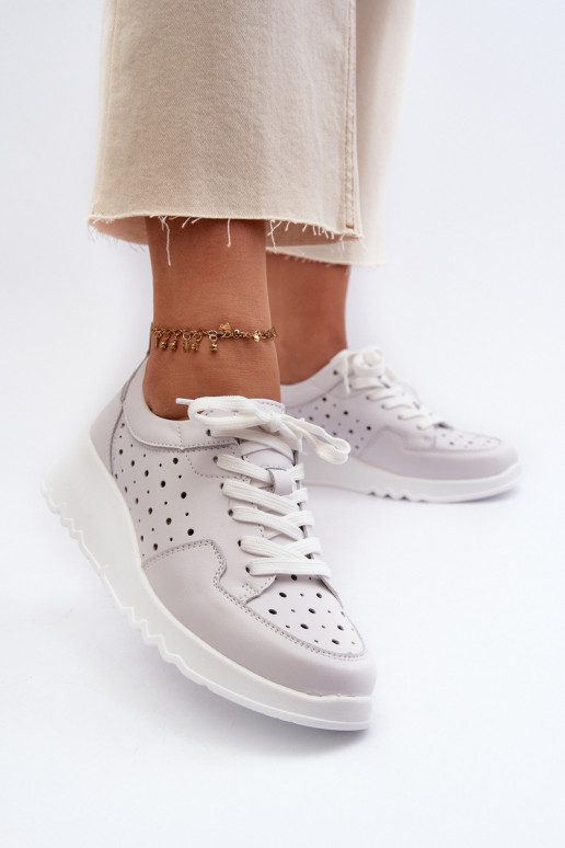 con elementos calados Sneakers modelo zapatos piel natural color gris S.Barski LR482