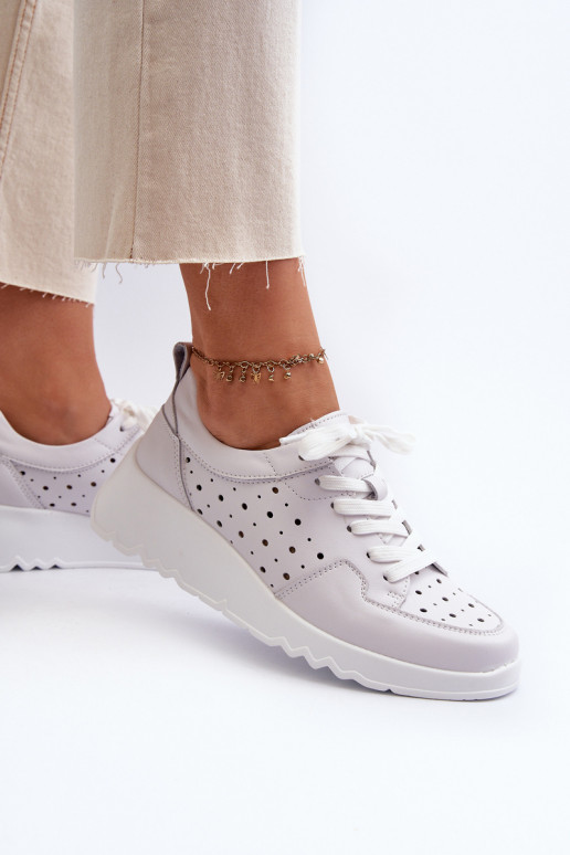 con elementos calados Sneakers modelo zapatos piel natural color gris S.Barski LR482