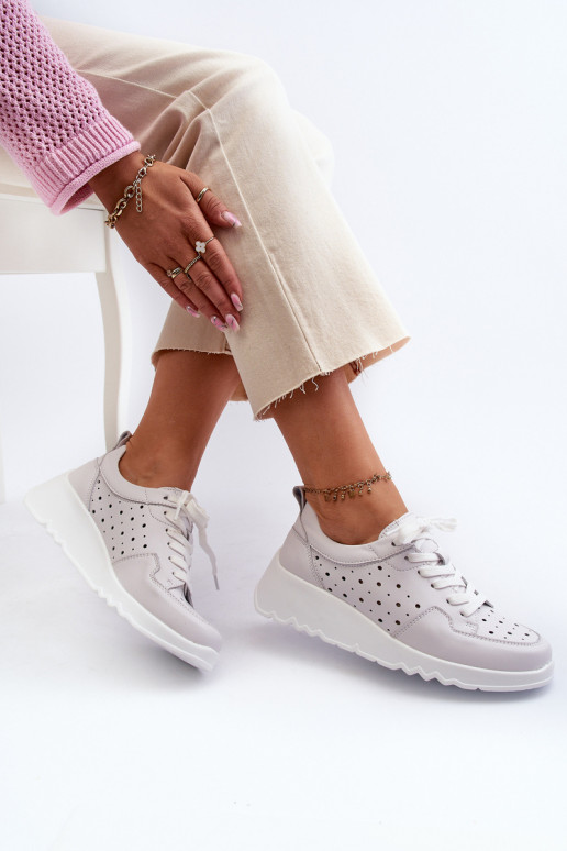 con elementos calados Sneakers modelo zapatos piel natural color gris S.Barski LR482