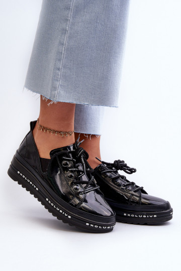 Zapatos con cordones y plataforma piel natural S.Barski LR620 color negro