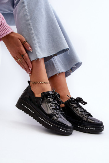 Zapatos con cordones y plataforma piel natural S.Barski LR620 color negro 2