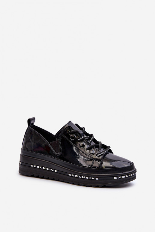 Zapatos con cordones y plataforma piel natural S.Barski LR620 color negro