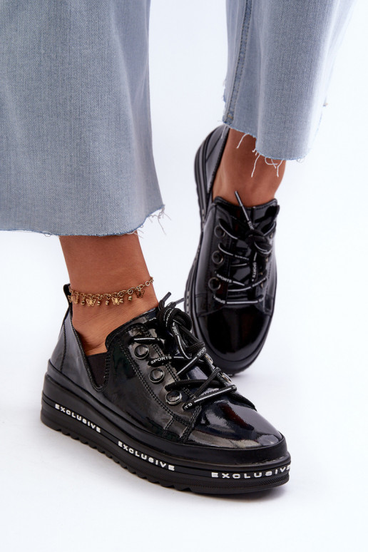 Zapatos con cordones y plataforma piel natural S.Barski LR620 color negro