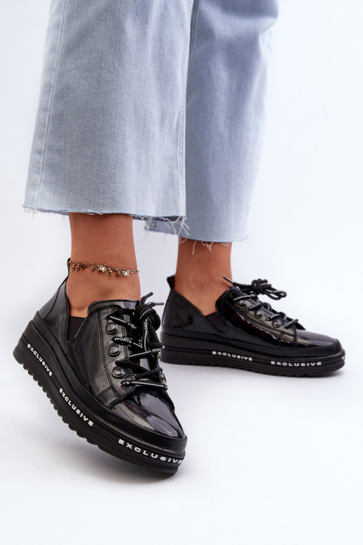 Zapatos con cordones y plataforma piel natural S.Barski LR620 color negro