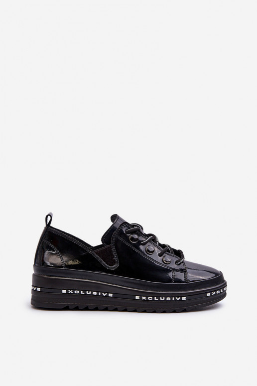 Zapatos con cordones y plataforma piel natural S.Barski LR620 color negro