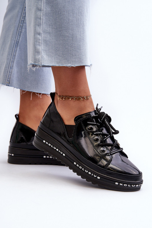 Zapatos con cordones y plataforma piel natural S.Barski LR620 color negro