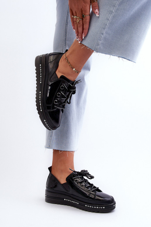 Zapatos con cordones y plataforma piel natural S.Barski LR620 color negro