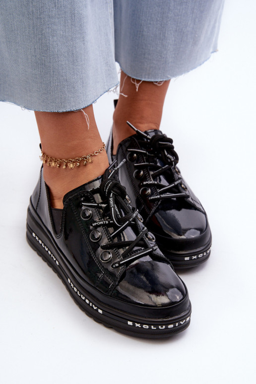 Zapatos con cordones y plataforma piel natural S.Barski LR620 color negro