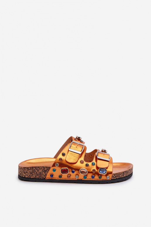 Pantuflas de mujer decoradas con hebillas S.Barski MY121 color naranja