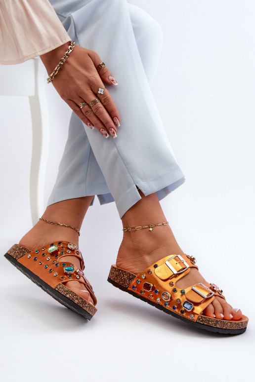 Pantuflas de mujer decoradas con hebillas S.Barski MY121 color naranja