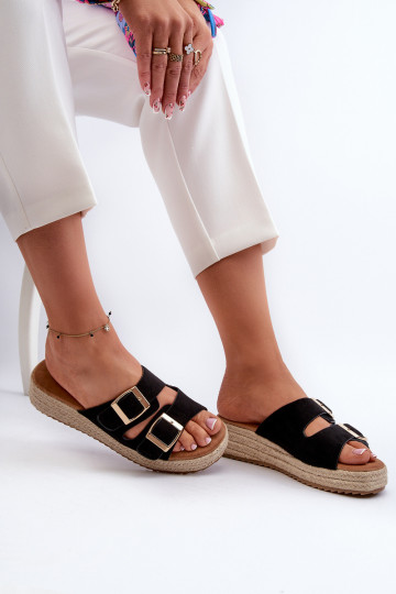 Pantuflas de mujer confeccionadas en ante ecológico negro Zaloemi 2