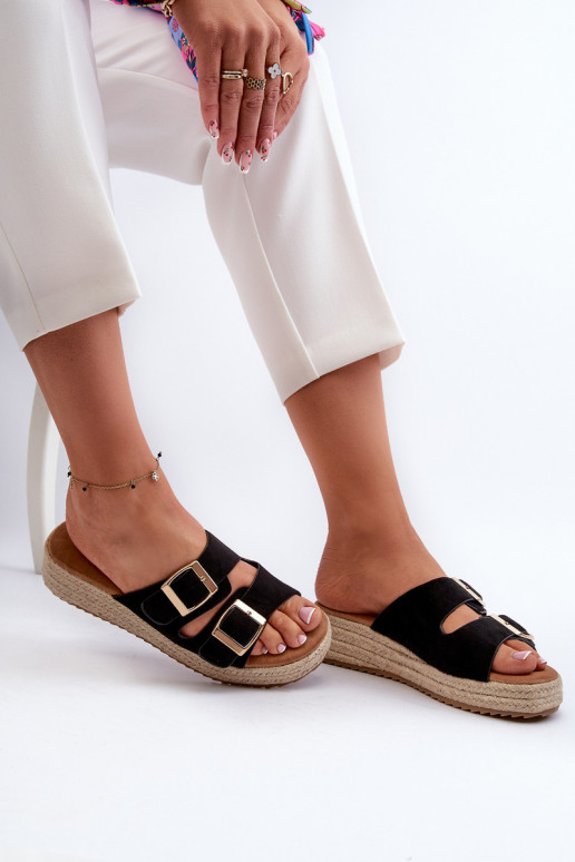 Pantuflas de mujer confeccionadas en ante ecológico negro Zaloemi