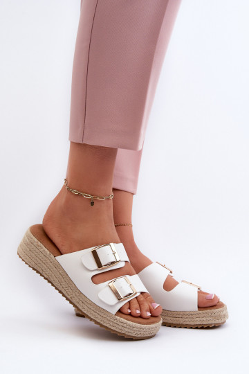 Zapatillas de mujer blancas de cuero sintético Zaloemi