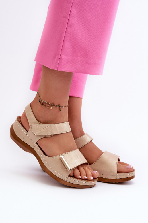 Sandalias cómodas para mujer con cierres adhesivos beige Iphiope