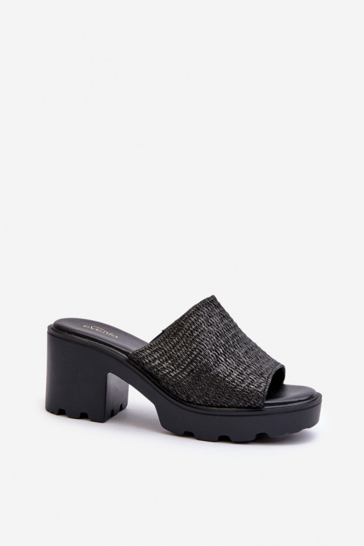 Zapatillas de casa de mujer de tacón Titantha trenzadas negras