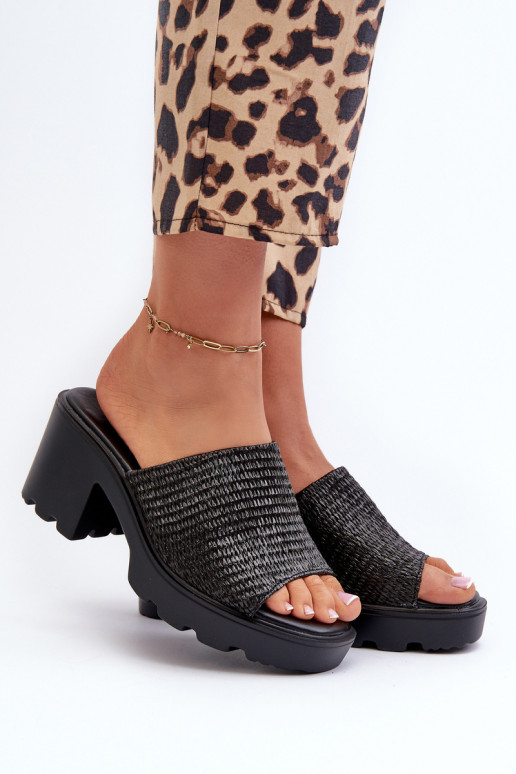 Zapatillas de casa de mujer de tacón Titantha trenzadas negras