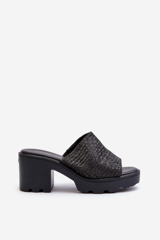 Zapatillas de casa de mujer de tacón Titantha trenzadas negras