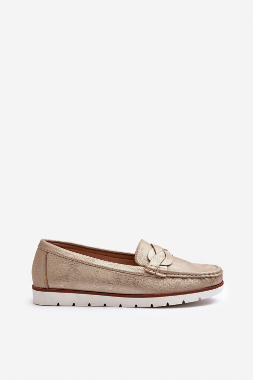 Mocasines de mujer elaborados en ecopiel en color dorado Nestalia