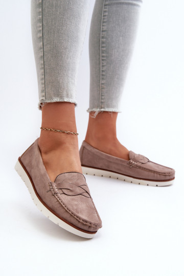 Mocasinés de ante sintético para mujeres, color arena oscuro Nestalia