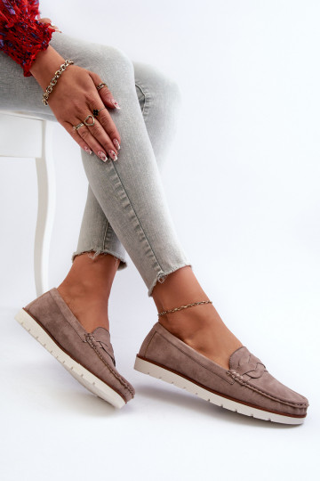 Mocasinés de ante sintético para mujeres, color arena oscuro Nestalia 2