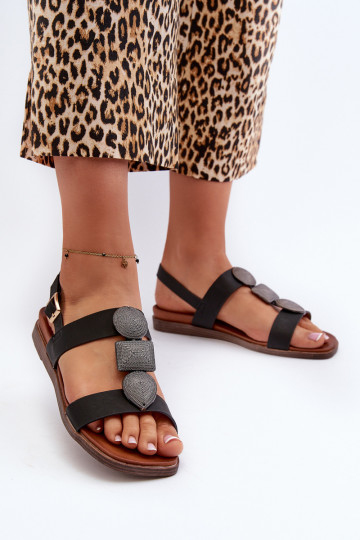 Sandalias planas para mujer con bonitos detalles Sergio Leone SK072H color negro